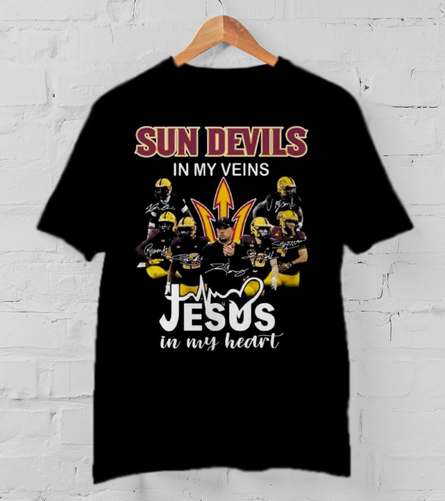 Sun Devils In My Veins Jesus In My Heart Signatures 2025 Football T-Shirt