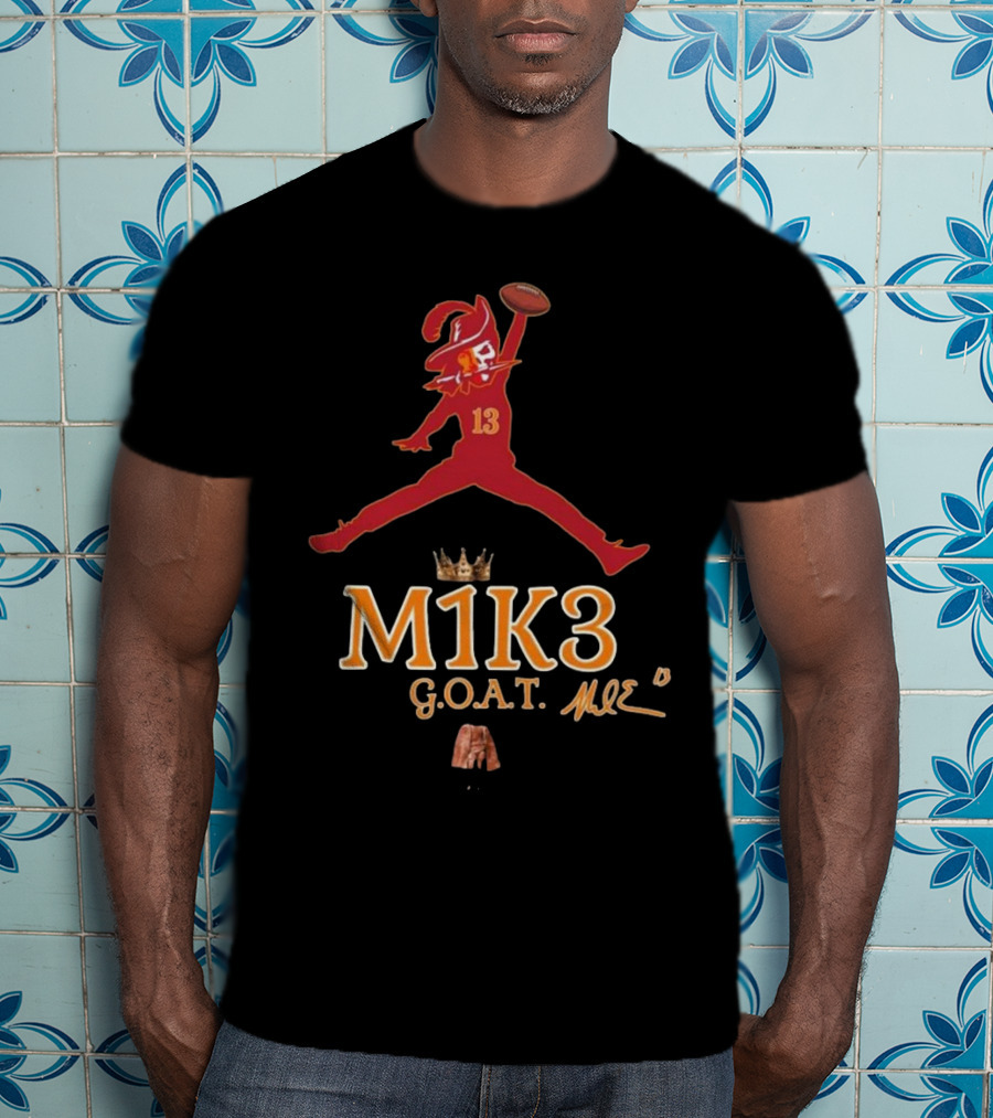 M1K3 G.O.A.T. Mike Evans 13 Buccaneers Signature Crown Football T-Shirt