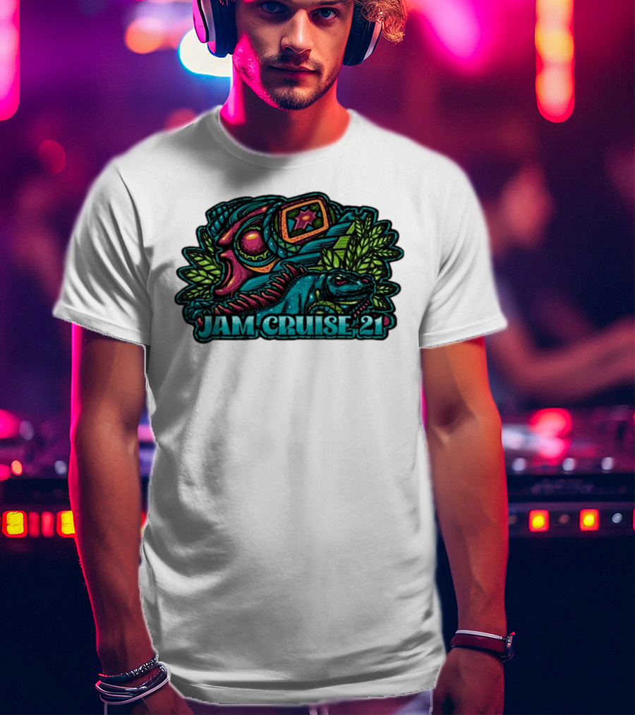 Jam Cruise 21 Jeff Wood 2025 Psychedelic Iguana And Space Elements T-Shirt