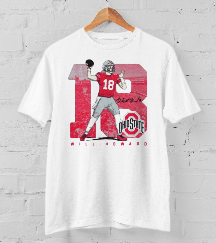 Will Howard 18 Ohio State Buckeyes Signature Football T-Shirt