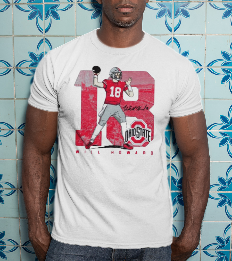 Will Howard 18 Ohio State Buckeyes Signature Football T-Shirt