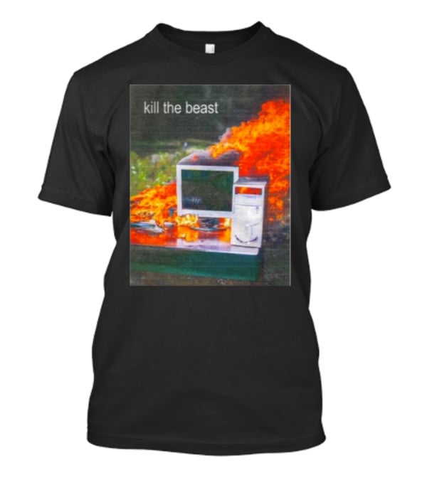 Kill The Beast Flaming Computer Dogecore Duel Monitors T-Shirt