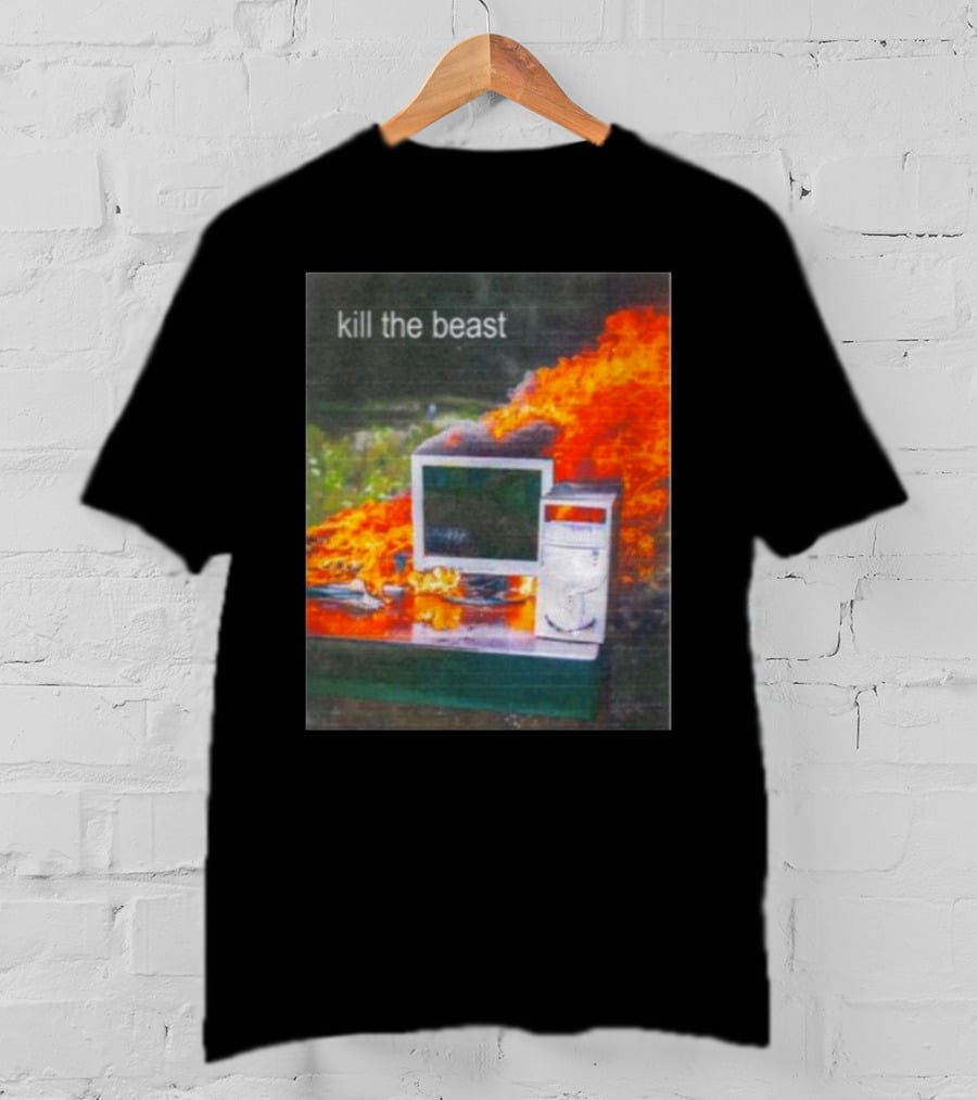 Kill The Beast Flaming Computer Dogecore Duel Monitors T-Shirt