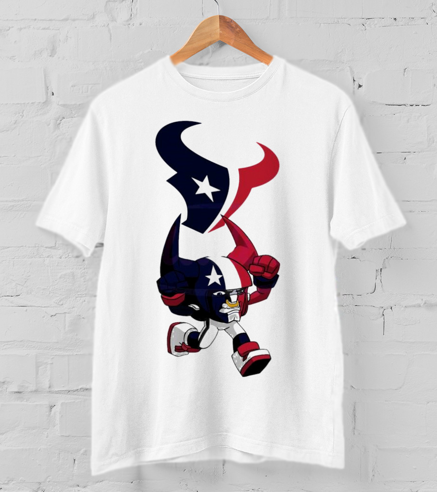 FL Rush Zone Houston Texans Cartoon Character 2025 Running Bull With Team Logo Star Helmet T-Shirt