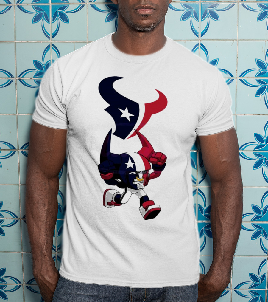 FL Rush Zone Houston Texans Cartoon Character 2025 Running Bull With Team Logo Star Helmet T-Shirt