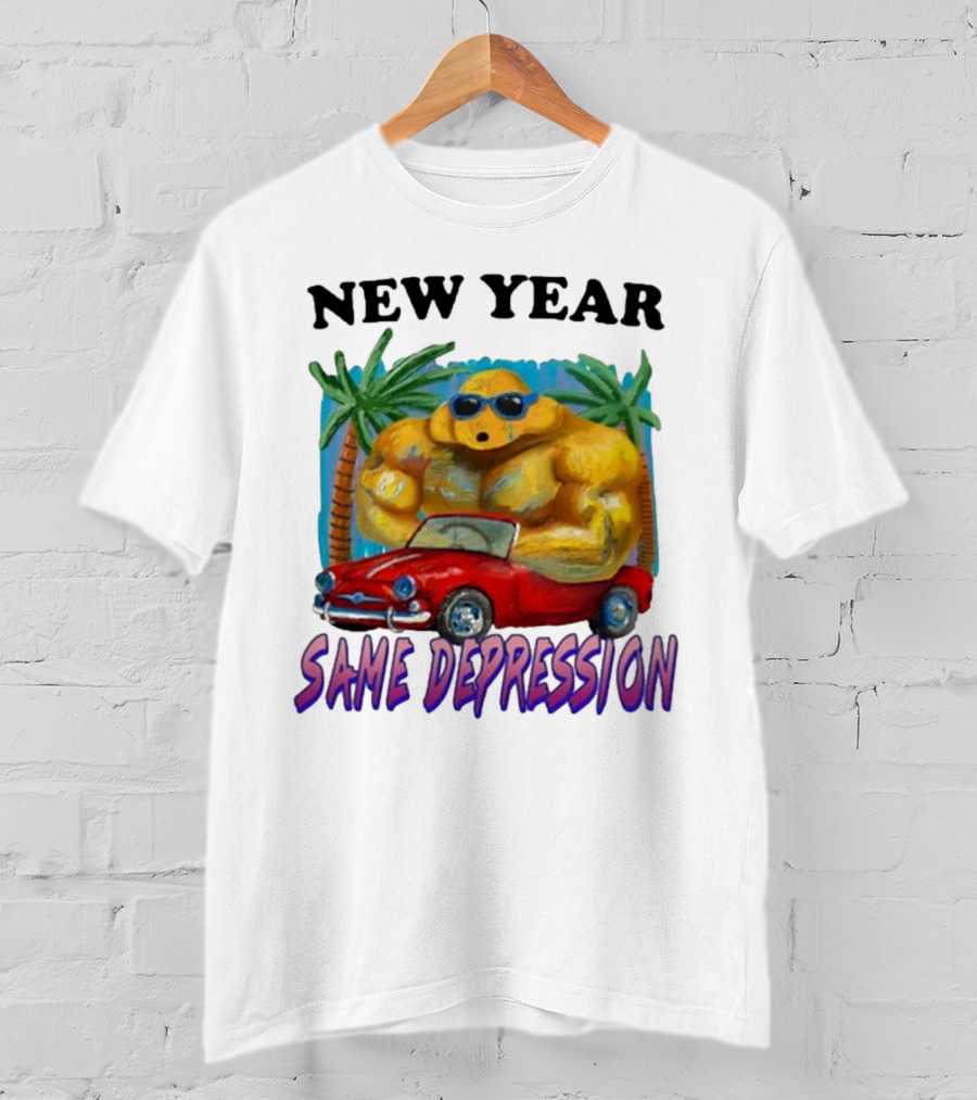 New Year Same Depression Buff Duck Red Convertible Palm Trees T-Shirt
