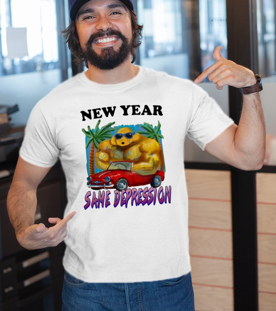 New Year Same Depression Buff Duck Red Convertible Palm Trees T-Shirt