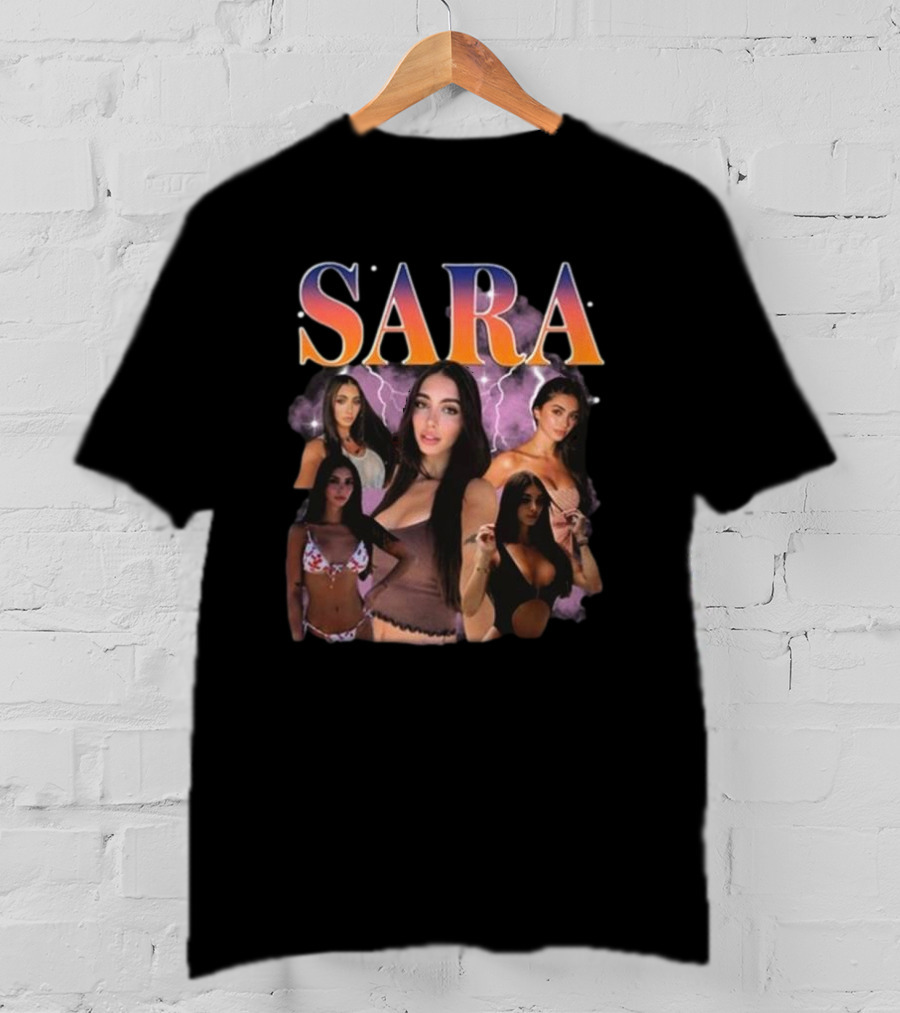 Sara Maughan Model Photo Montage With Lightning Background T-Shirt