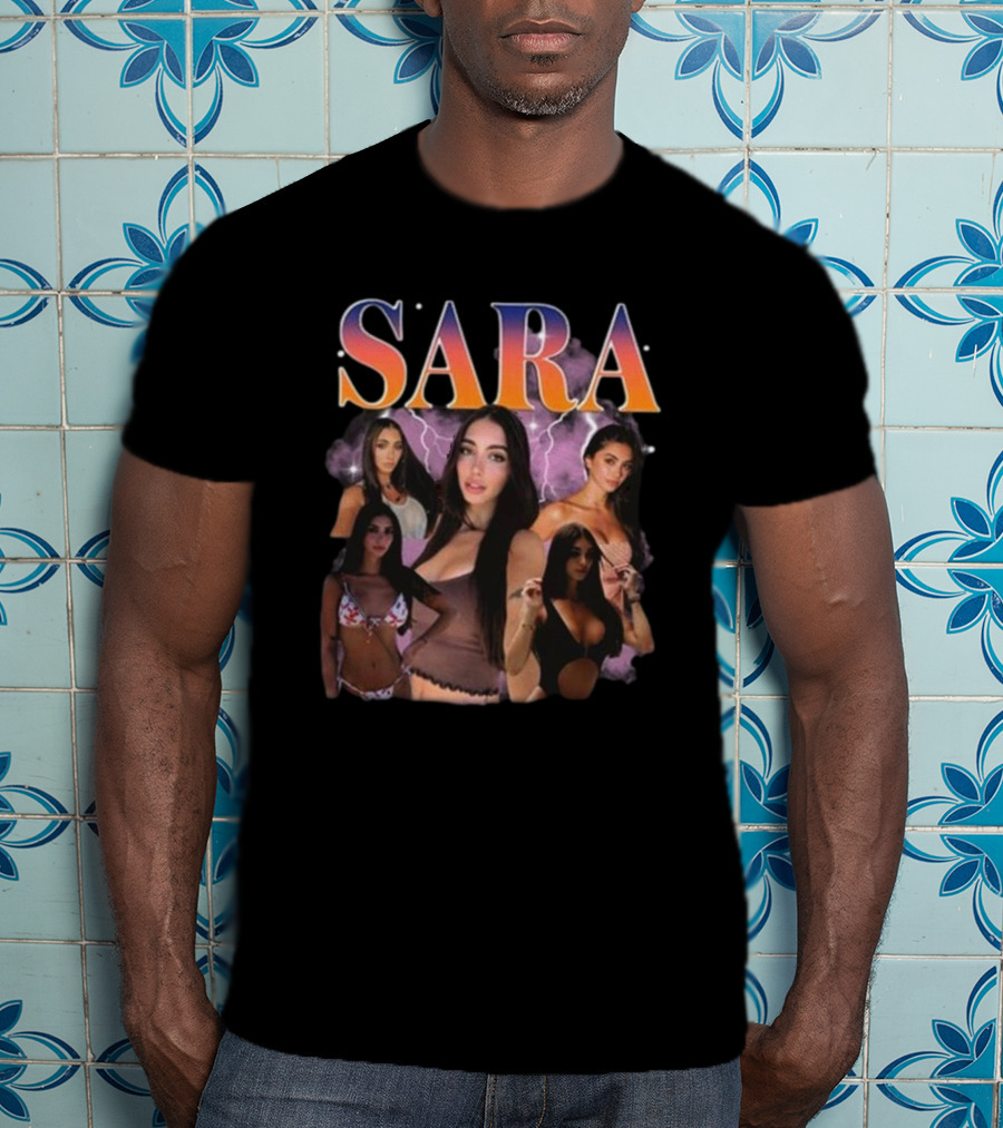 Sara Maughan Model Photo Montage With Lightning Background T-Shirt