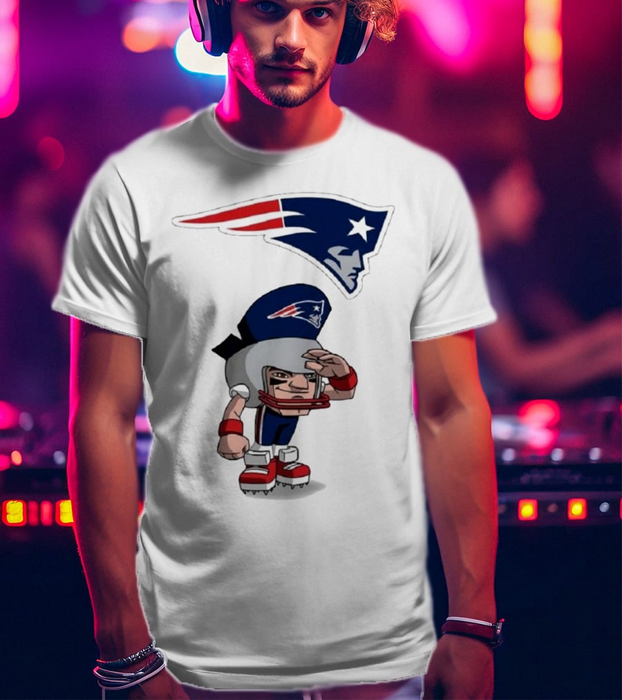 Rush Zone New England Patriots NFL Cartoon Character 2025 Saluting Player With Patriots T-Shirt