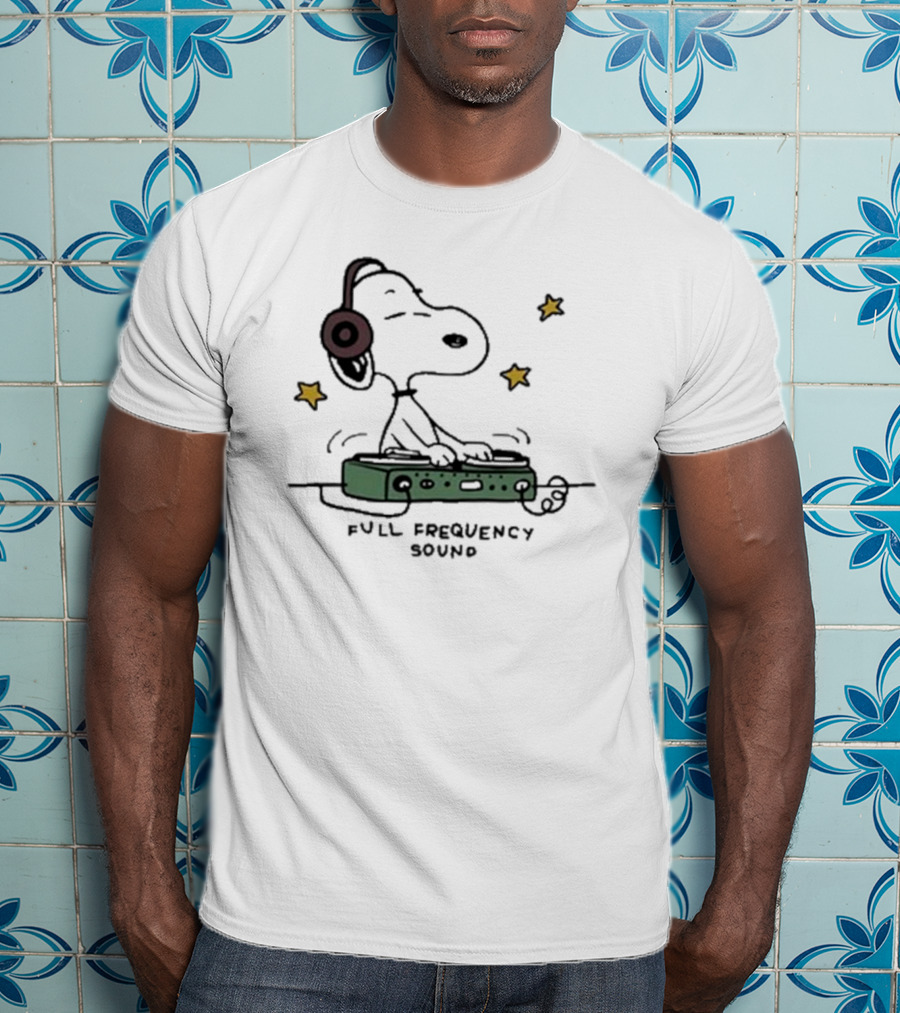 Snoopy DJ With Headphones Full Frequency Sound Stars T-Shirt