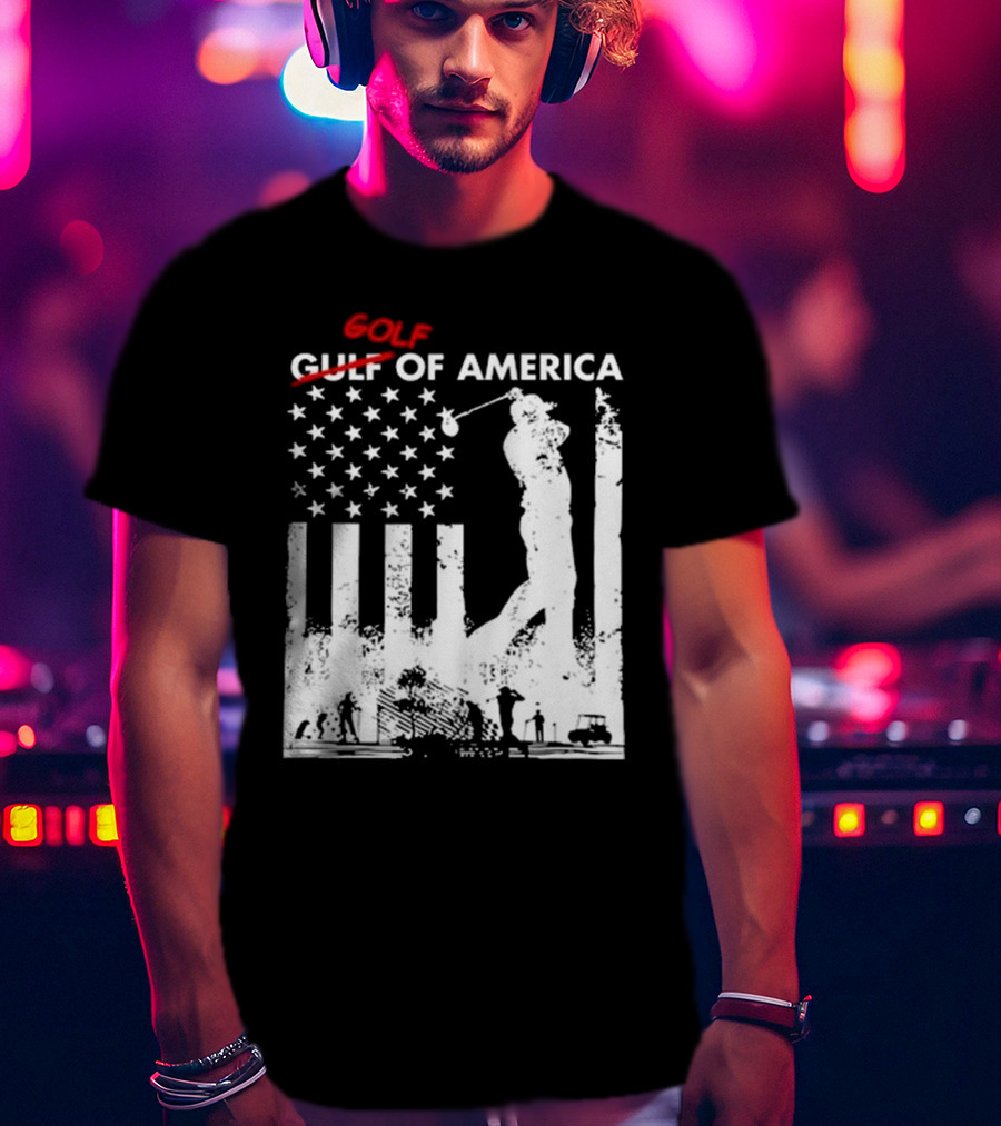 Alastor Store Golf Golf Gulf America Flag Golfer Silhouette Stars Stripes T-Shirt