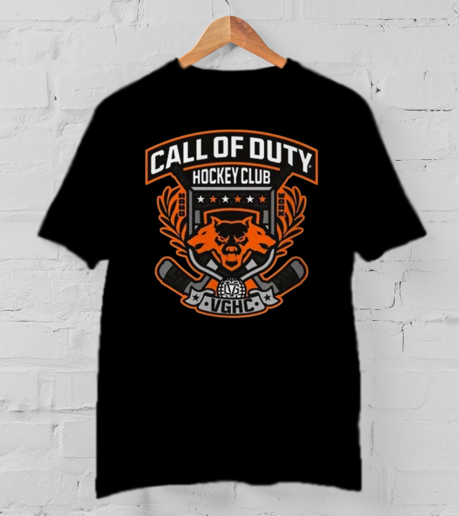 Call Of Duty Hockey Club VGHC Hard Work Bear Crest With Sticks And Stars T-Shirt