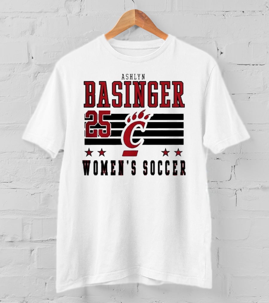 Ashlyn Basinger 25 Women's Soccer Cincinnati Bearcats Striped NIL T-Shirt