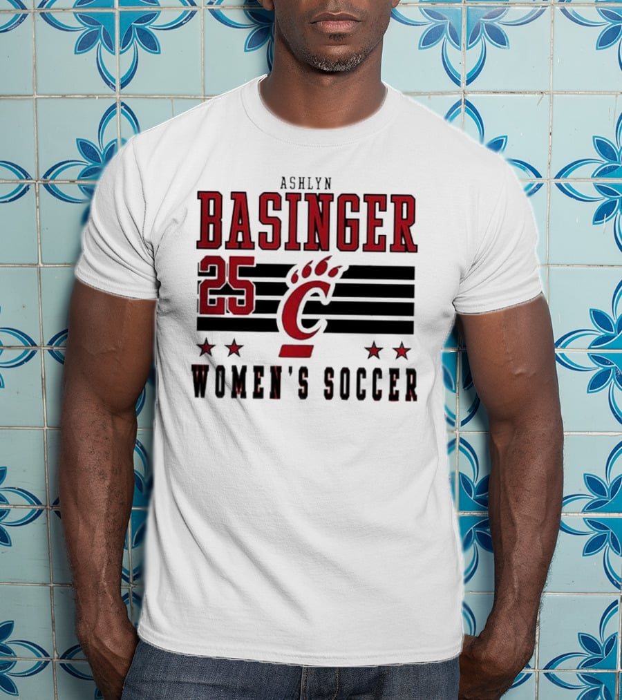 Ashlyn Basinger 25 Women's Soccer Cincinnati Bearcats Striped NIL T-Shirt