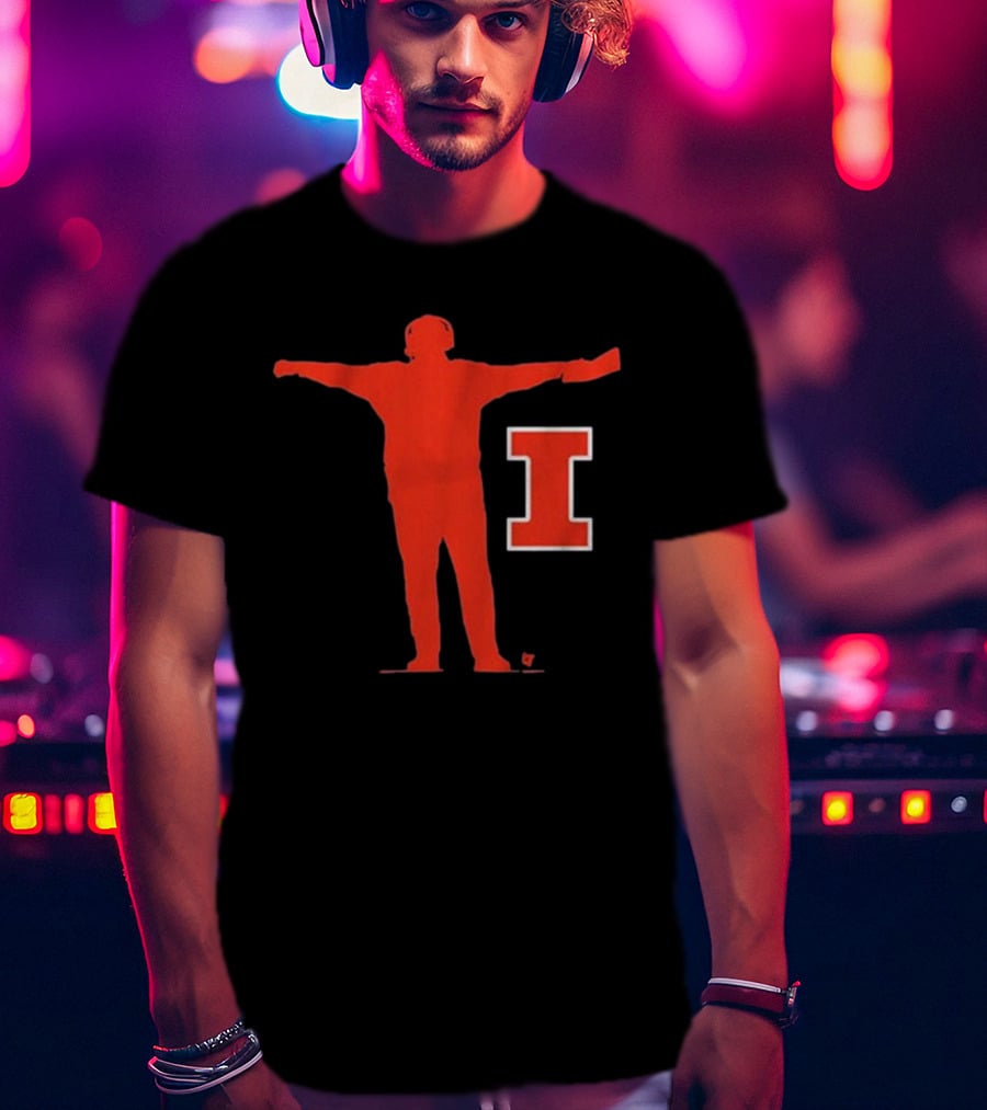 Illinois Football Coach Silhouette With Block I T-Shirt