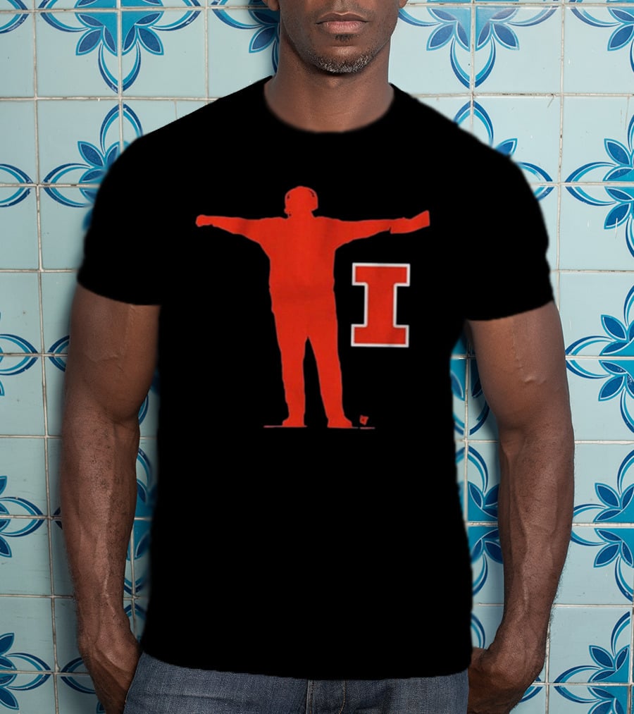 Illinois Football Coach Silhouette With Block I T-Shirt