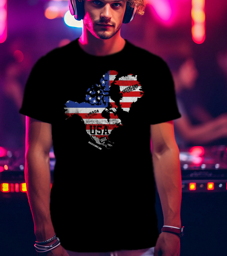 USA Canada Greenland Flag Map Bold Lines T-Shirt