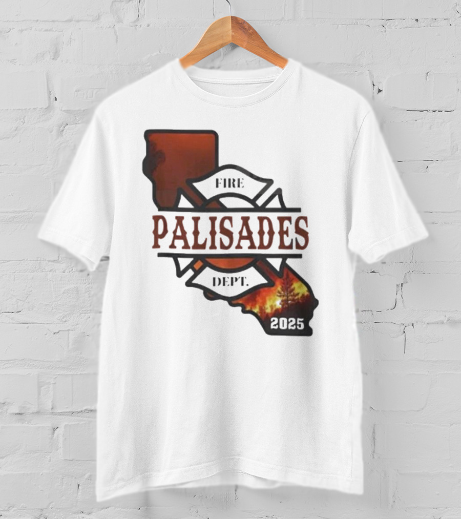 California Republic Palisades Fire Dept 2025 Badge With State And Flames T-Shirt