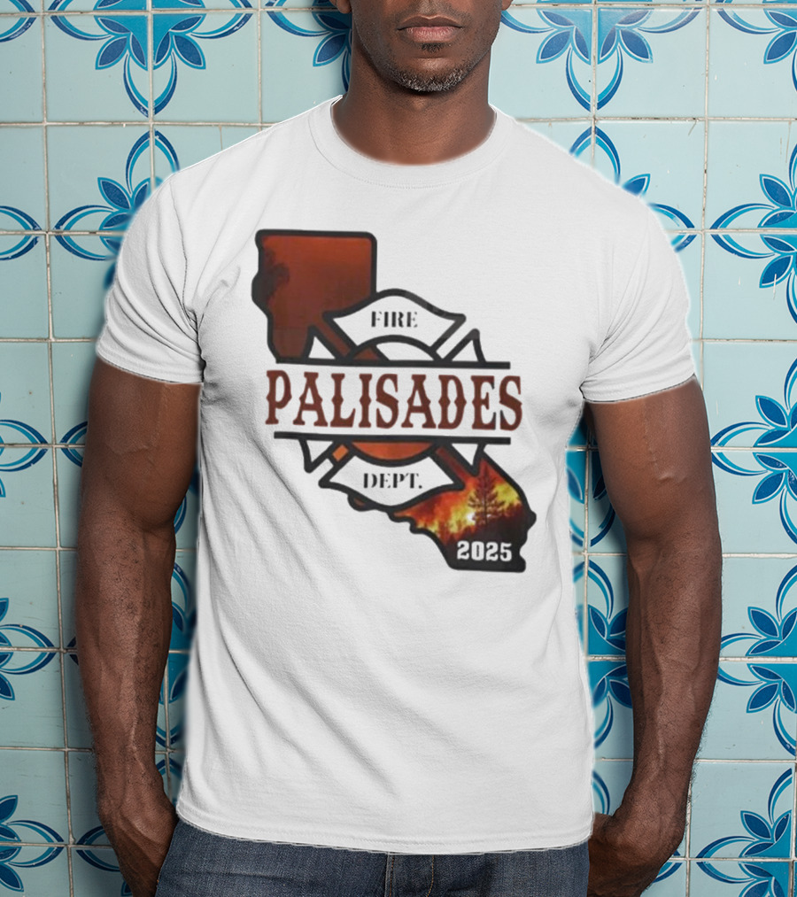 California Republic Palisades Fire Dept 2025 Badge With State And Flames T-Shirt