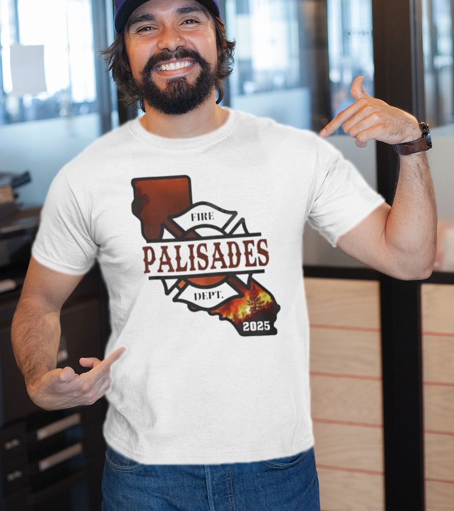 California Republic Palisades Fire Dept 2025 Badge With State And Flames T-Shirt