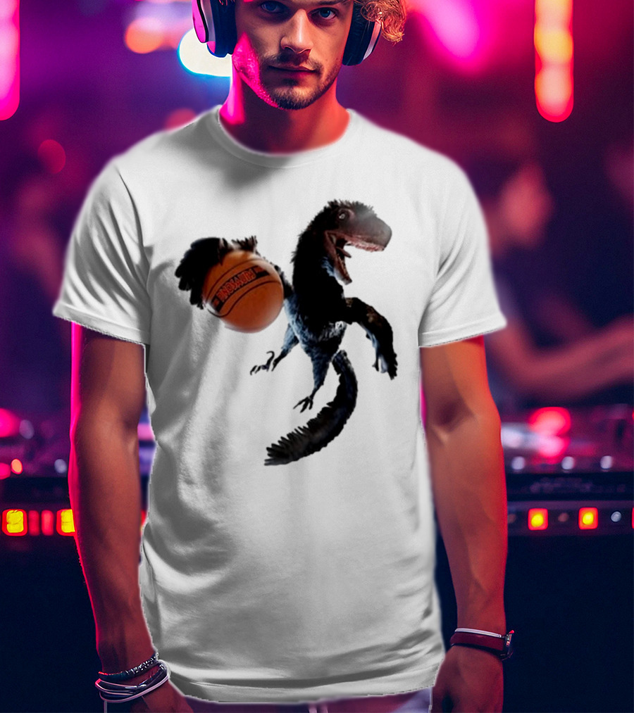Coolioart Deinonychus Dinosaur With Spalding Basketball T-Shirt