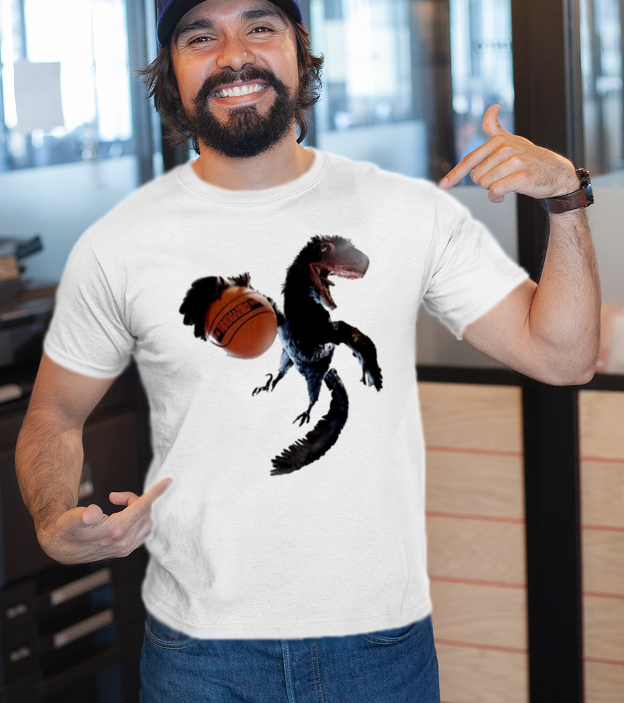 Coolioart Deinonychus Dinosaur With Spalding Basketball T-Shirt
