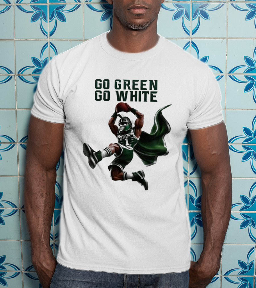 NCAA Michigan State Spartans Go Green Go White 2025 Mascot Dunking Basketball Player T-Shirt