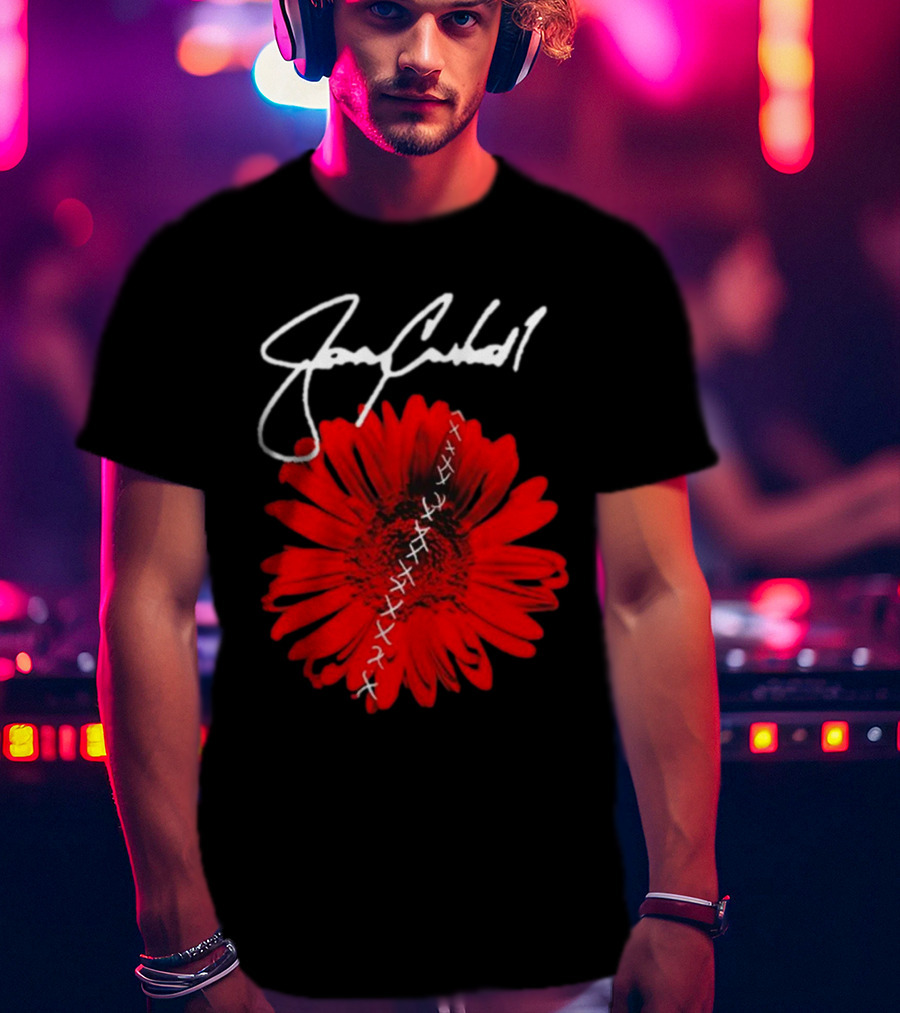 Jerry Cantrell Red Flower With Signature And Cross Stitch T-Shirt