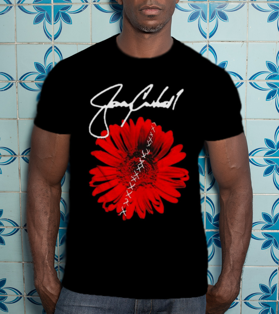 Jerry Cantrell Red Flower With Signature And Cross Stitch T-Shirt