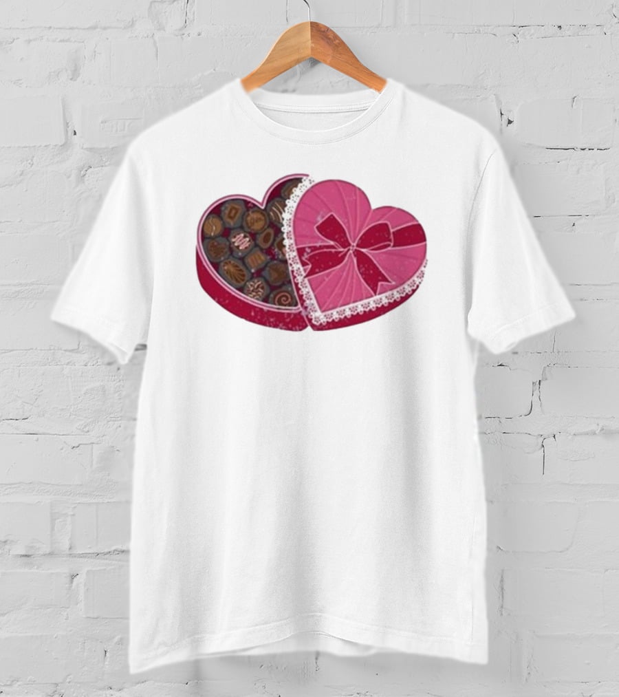 Mallory Ervin Heart Shaped Box Of Chocolates With Pink Ribbon Lace T-Shirt