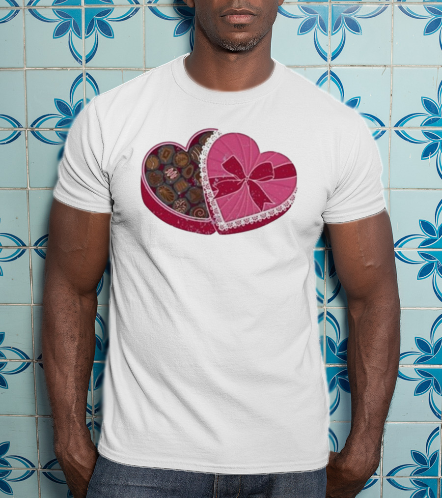 Mallory Ervin Heart Shaped Box Of Chocolates With Pink Ribbon Lace T-Shirt