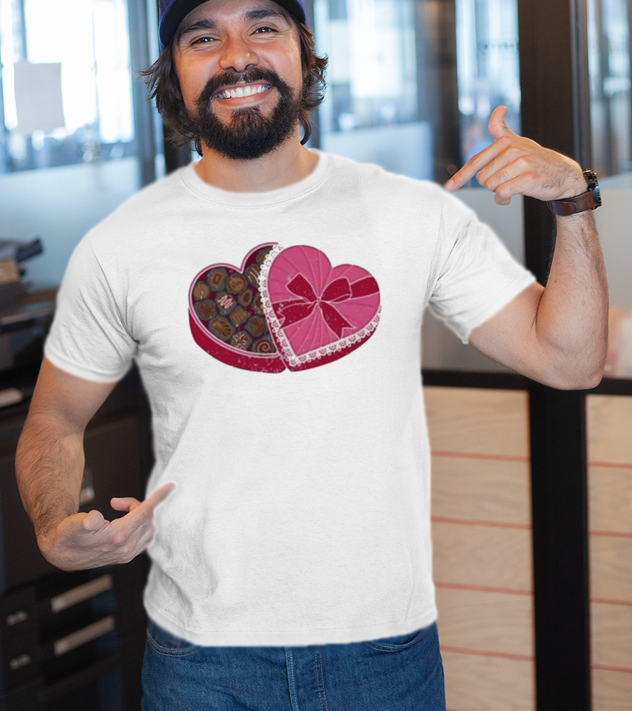 Mallory Ervin Heart Shaped Box Of Chocolates With Pink Ribbon Lace T-Shirt