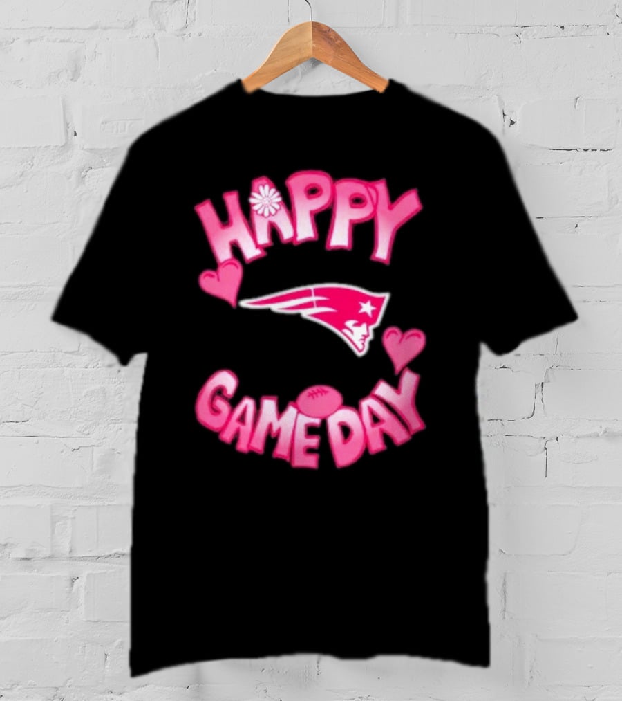 Valentine’s Day New England Patriots Happy Gameday 2025 With Hearts And Football T-Shirt
