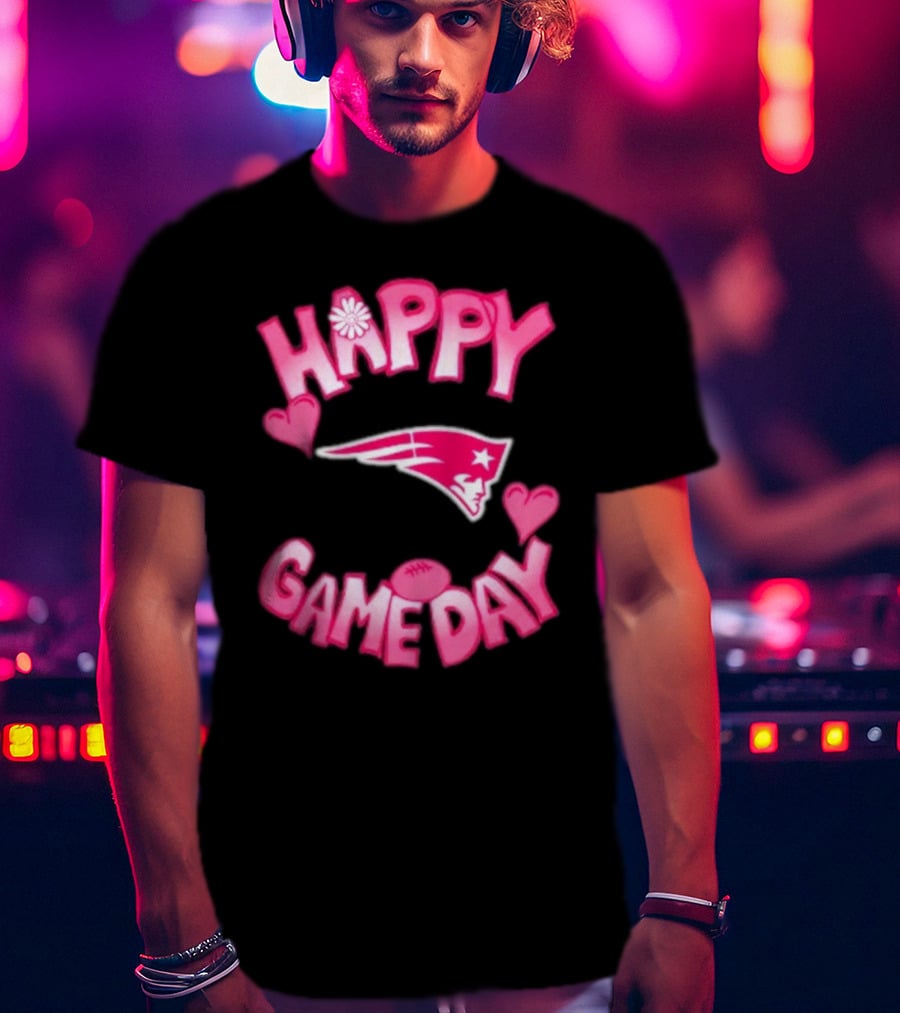 Valentine’s Day New England Patriots Happy Gameday 2025 With Hearts And Football T-Shirt