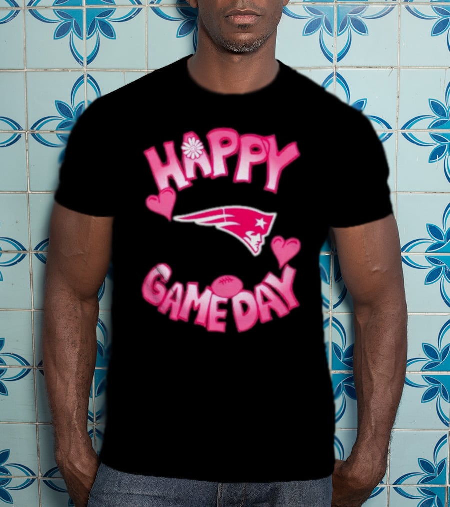 Valentine’s Day New England Patriots Happy Gameday 2025 With Hearts And Football T-Shirt