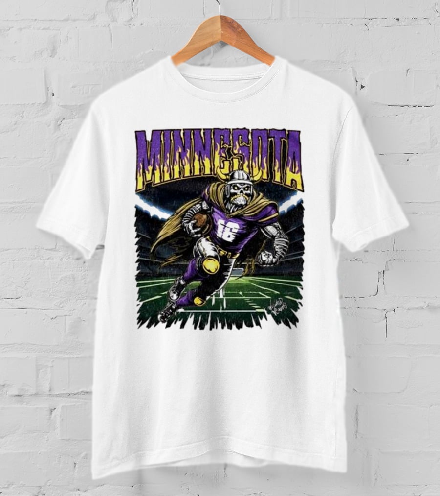 Minnesota Vikings Skeleton Player Football Run T-Shirt