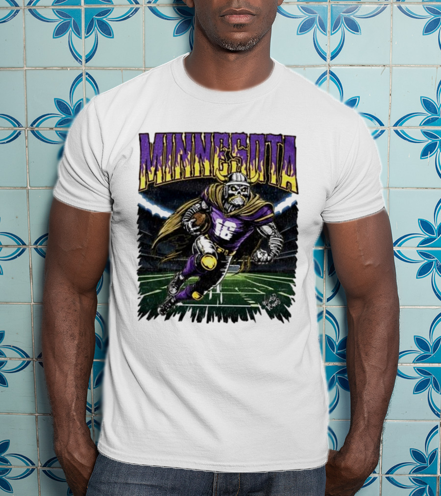Minnesota Vikings Skeleton Player Football Run T-Shirt