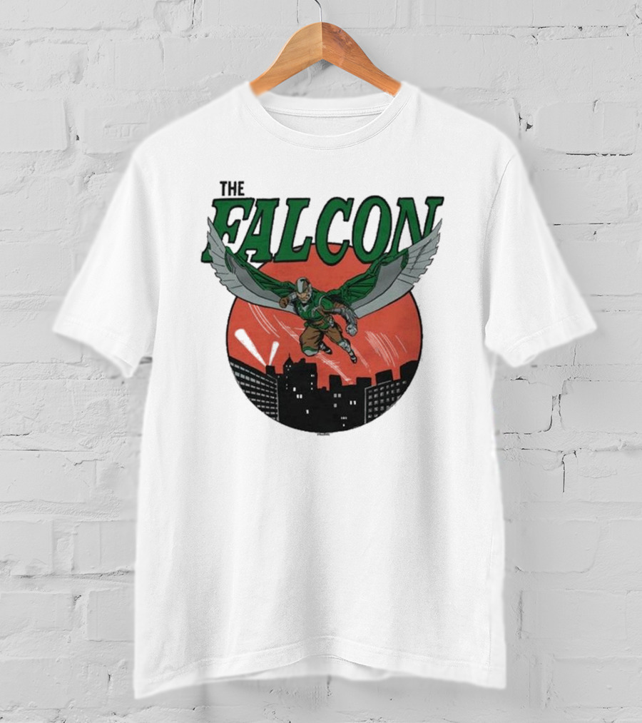 The Falcon Soaring Over City Skyline In Action-Packed Comic T-Shirt