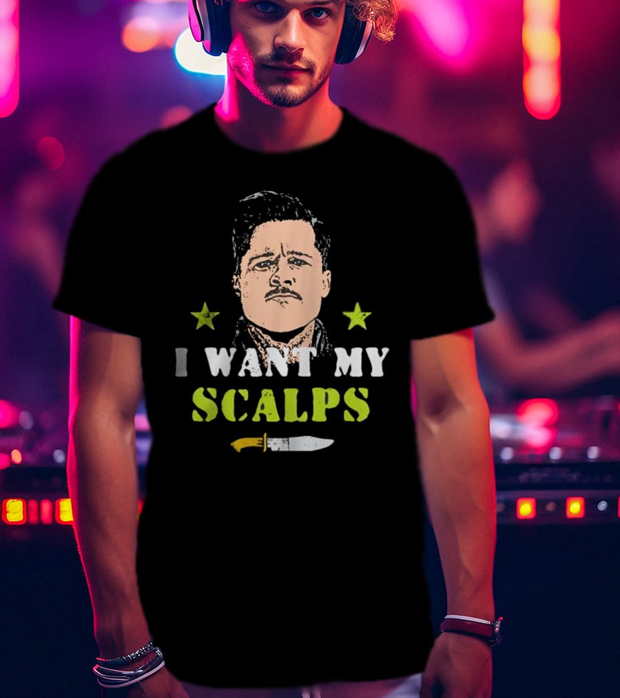 Aldo Raine I Want My Scalps Knife Stars T-Shirt