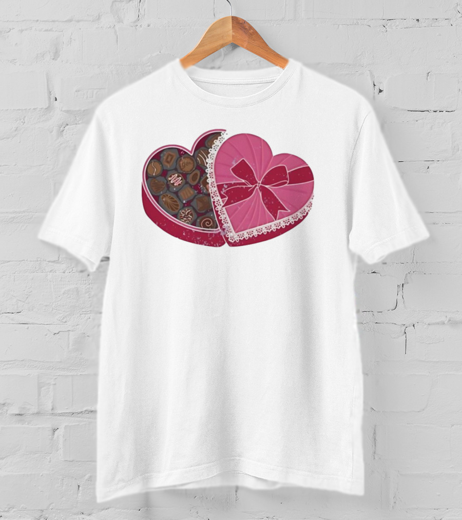 Heart Shaped Box Of Chocolates With Lace And Bow T-Shirt