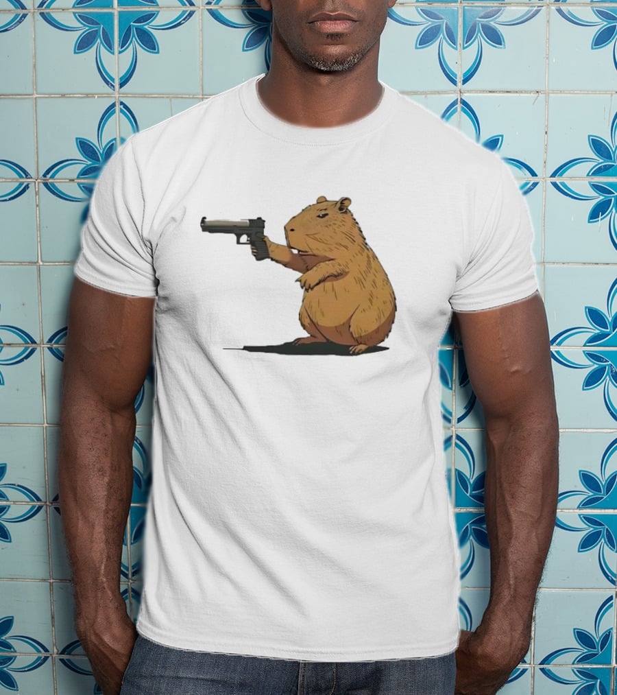 Capybara Holding A Gun In A Humorous Pose T-Shirt