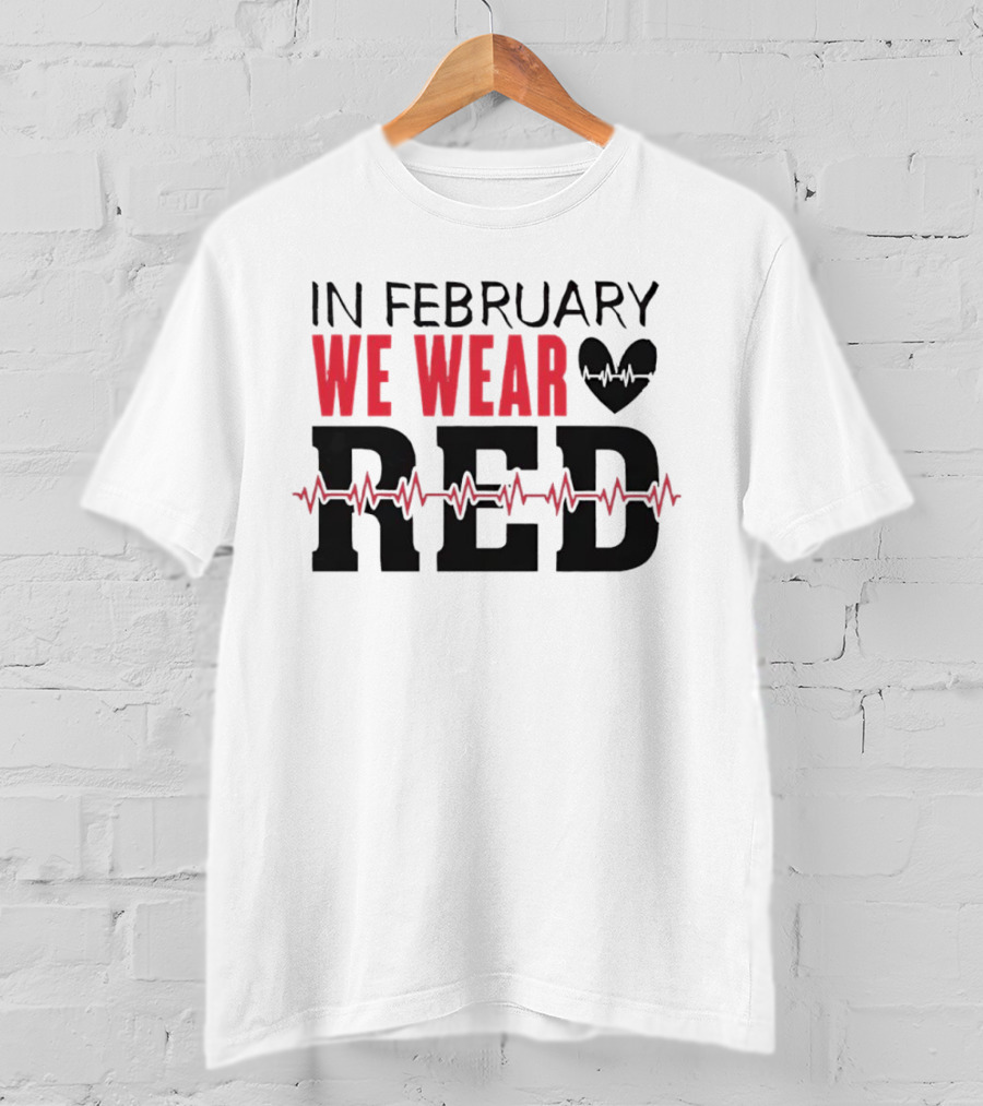 In February We Wear Red Heartbeat Motif T-Shirt