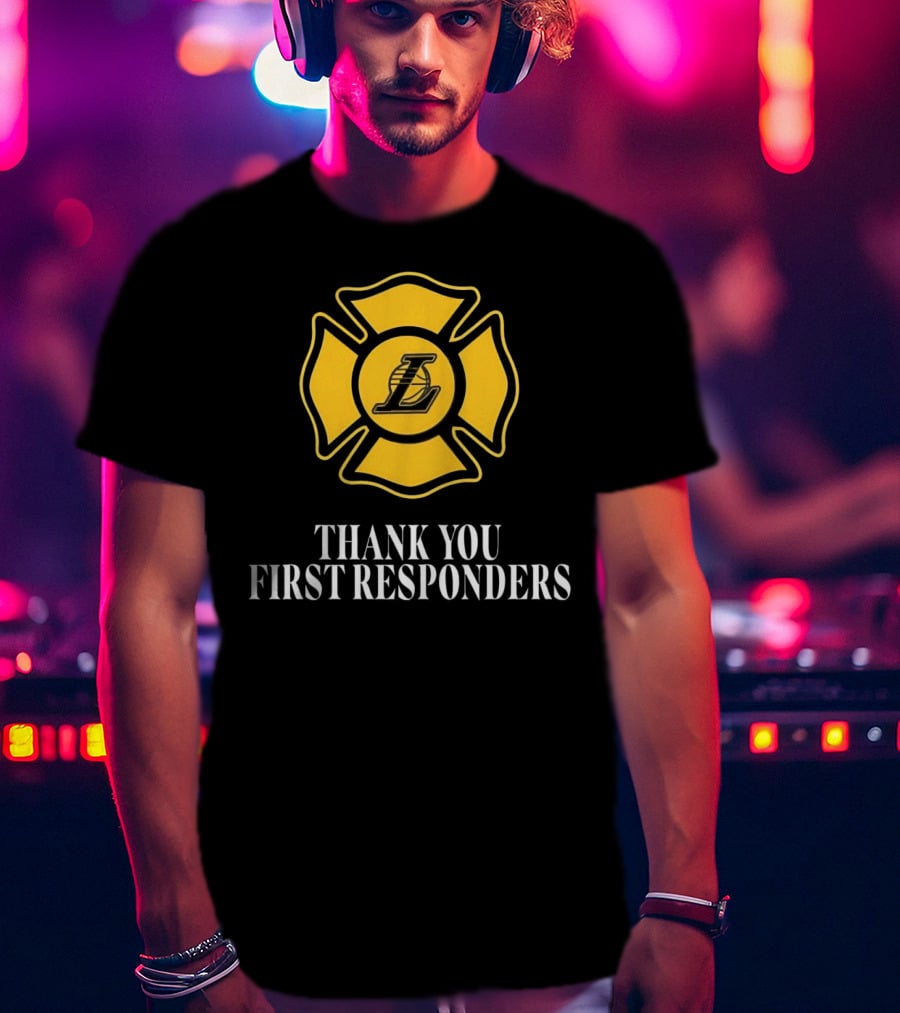 Los Angeles Lakers Thank You First Responders Firefighter Emblem T-Shirt