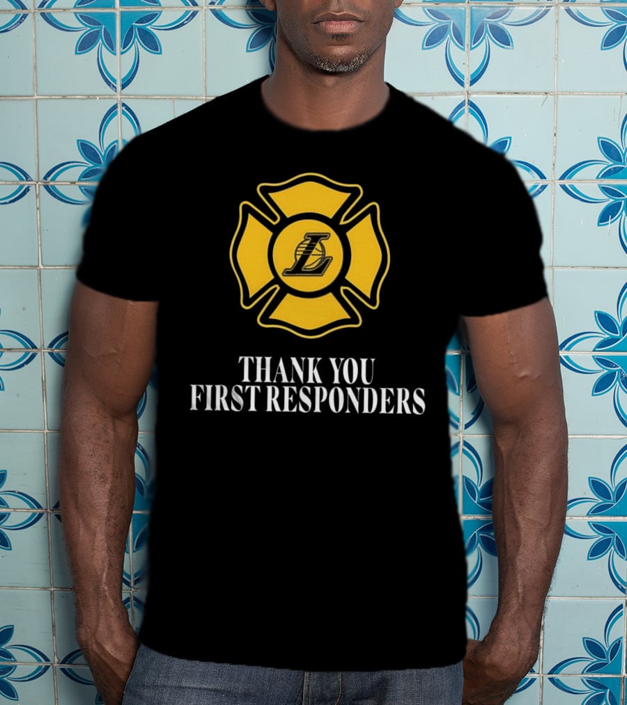 Los Angeles Lakers Thank You First Responders Firefighter Emblem T-Shirt