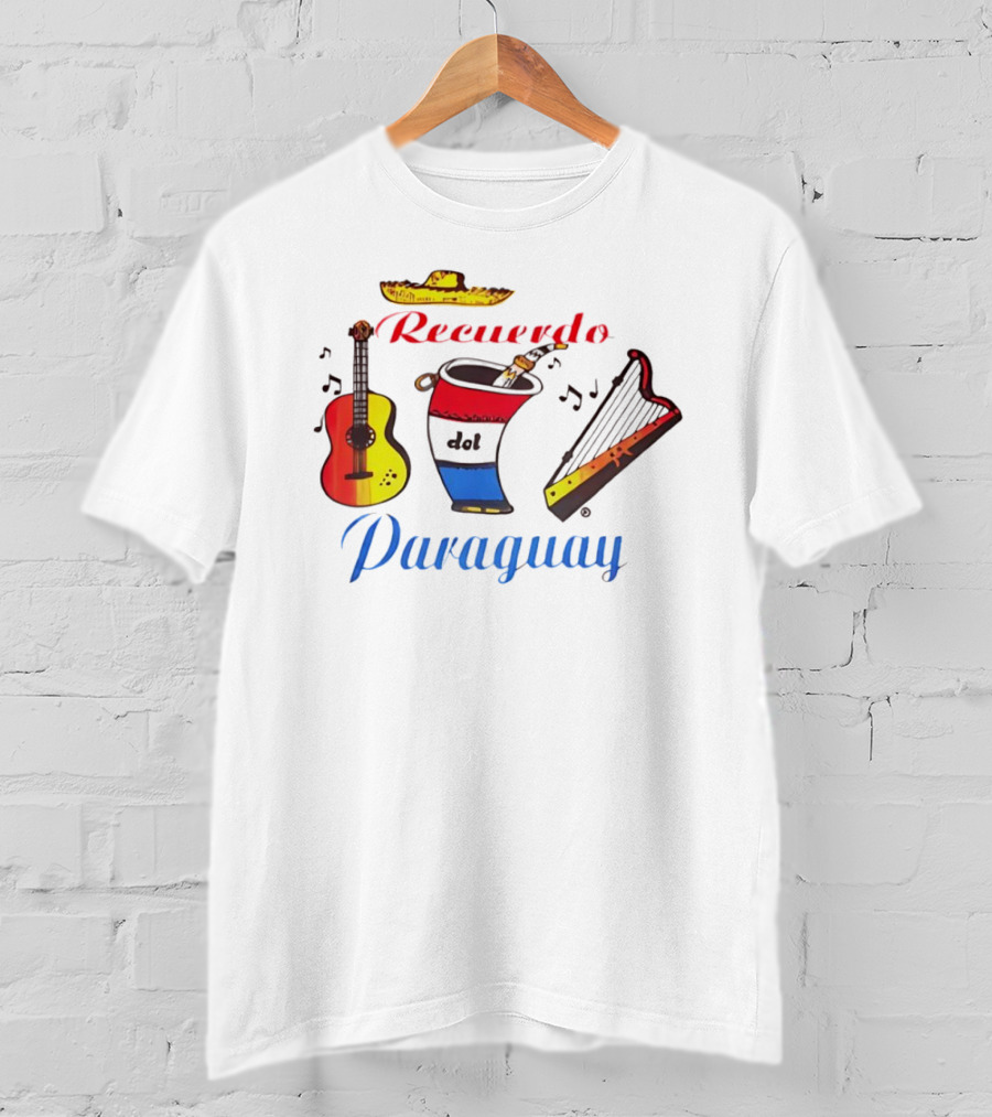 Recuerdo Del Paraguay Sombrero Guitar Mate Harp Music Notes T-Shirt