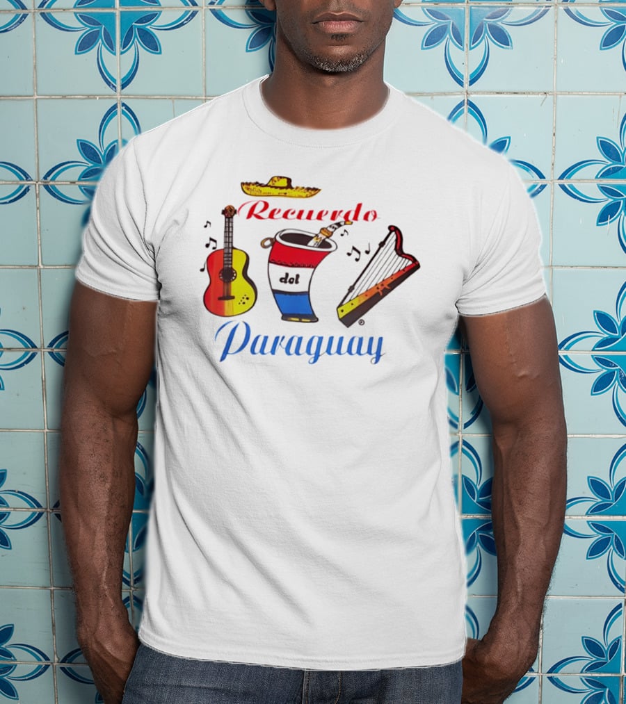 Recuerdo Del Paraguay Sombrero Guitar Mate Harp Music Notes T-Shirt