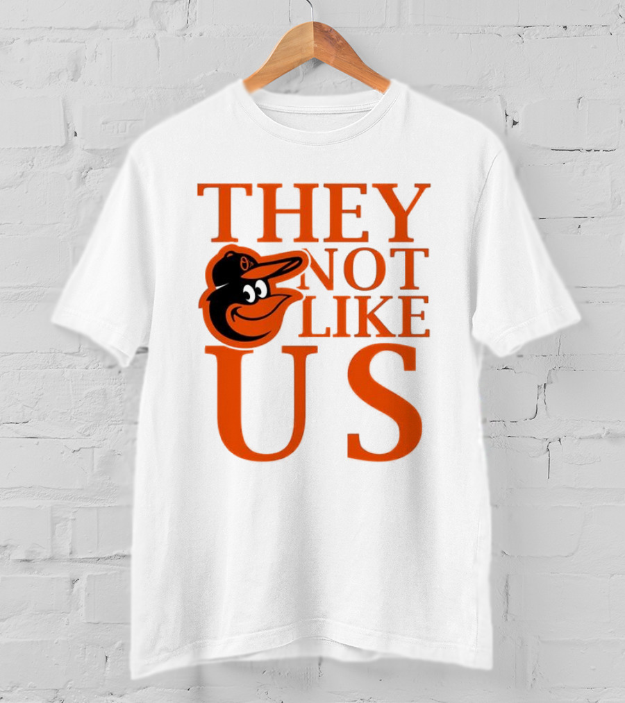 Baltimore Orioles They Not Like Us Bold Orange Text With Bird Graphic T-Shirt