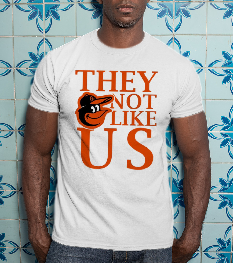 Baltimore Orioles They Not Like Us Bold Orange Text With Bird Graphic T-Shirt