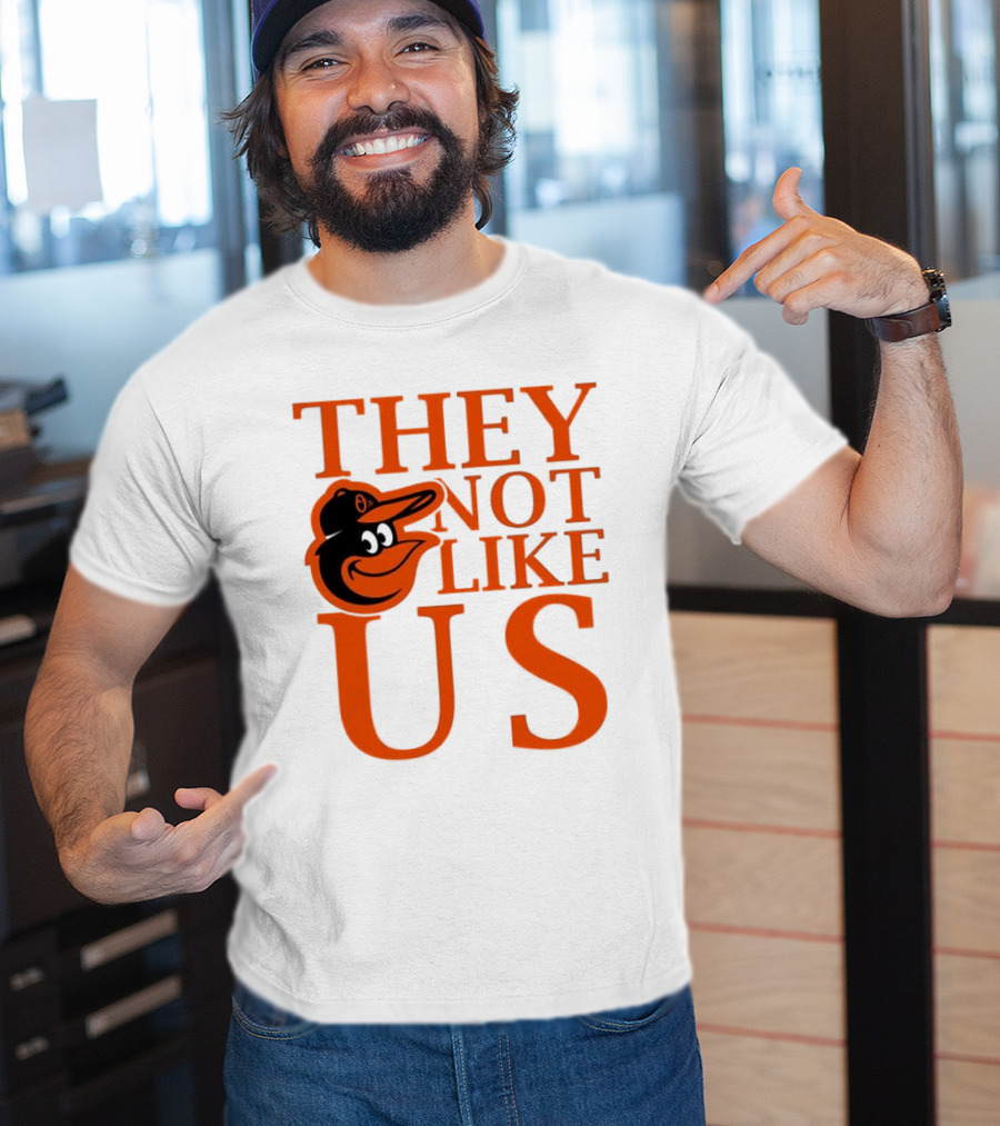 Baltimore Orioles They Not Like Us Bold Orange Text With Bird Graphic T-Shirt
